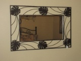 Majestic Modern Stem Philodendron Leaves Metal Open Surround Framed Wall Mount Mirror