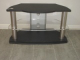 Sleek Contemporary Modern T.V. Stand Black & Brushed Stainless Steel Columns