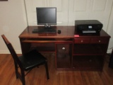 Group - Cherry Finish Computer Desk w/ Drawer, Slat Back Chair, HP Envy 5665 Printer
