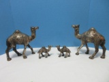 Set - 4 Bobo Cast Metal Camel Statuettes Ornate Embossed Detailed Saddles