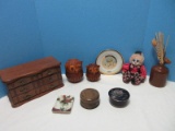 Group - German Round Wooden Covered Trinket Box, Jewelry Box Hinged Lid