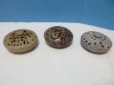 Collection - 3 Intricate Carved Soapstone Incense Burner Covered Bowls