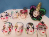 Collection - 7 Mardi Gras Carnival Masks by Lis/Other Ceramic Hand Painted Vivid Colors