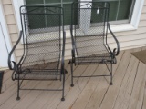 Pair - Wrought Iron & Mesh Coil Spring Rocker Patio Arm Chairs Scroll Accent