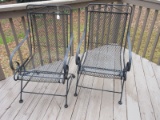 Pair - Wrought Iron & Mesh Coil Spring Rocker Patio Arm Chairs Scroll Accent