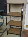 Black Metal Frame Modern 4-Tier Shelf Stand w/ Pine Board Insets