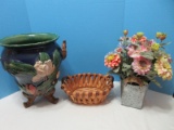Group - Chinoiserie Majolica Style Jardinière Planter Relief Magnolia Buds & Foliage