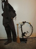 Group - Men's Red Head Bone Dry Size 8 Waders, Wooden Paddle