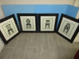 Vignette Set - 4 Woodlands #1501 Faulkner Designer Chair Stacked Grouping Fine Art Prints