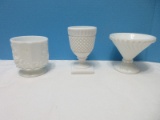 3 Westmoreland Milk Glass Pieces Paneled Grape Pattern Footed Straight Side Jardinière