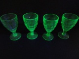 Scarce Find Set - 4 Hazel-Atlas Colonial Block Green Uranium Depression Glass Block Design