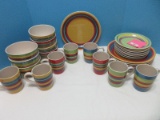 30 Pieces - Gibson Home Stoneware Rainbow Swirl Pattern Bright & Bold Colorful Dinnerware