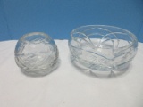 Group - Lead Crystal Cupped Rose Bowl Diamond & File Pattern 4