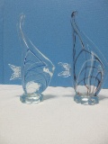 2 Studio Art Glass Hand Crafted Sculptured Angel Fish Figurines w/ Accent Colors