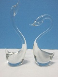 Art Glass Vintage Pair ACC Crystal Swan Figurines 10
