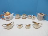 Group - 4 Pieces Pearl China Pearlized Lusterware Embossed Scroll Gold Trim Mini Creamer
