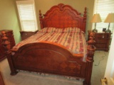 Grandiose Broyhill Furniture Heart Pine French Regence Style Marquetry Four Poster Bed