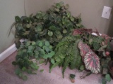 3 Decorative Planters w/ Silk Plants Feature Woven Basket, Brass Tub w/ Handles