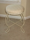 Wrought Iron Painted Ivory Vanity Stool w/ Curved Legs & Round Seat