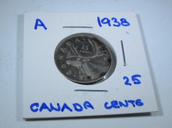 1938 King George Canadian 25 Silver Cents