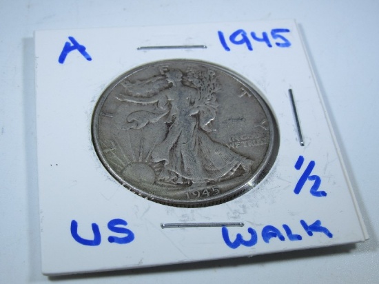 1945 US Walking Liberty Silver Half Dollar