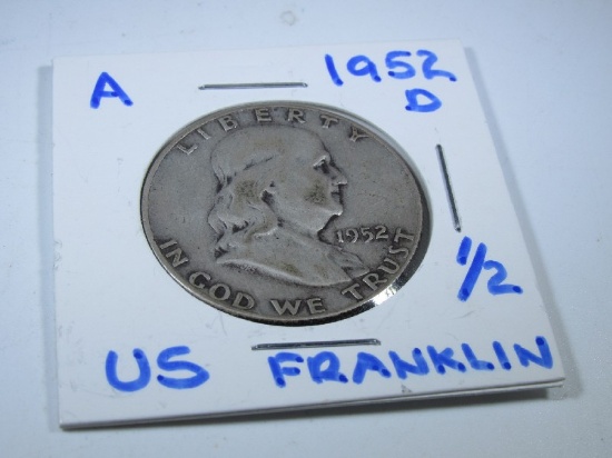 1952-D US Franklin/Liberty Bell Silver Half Dollar