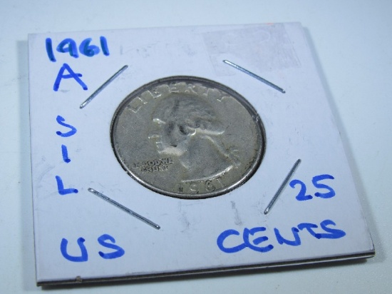 Rare! 1961 US Washington Silver Quarter