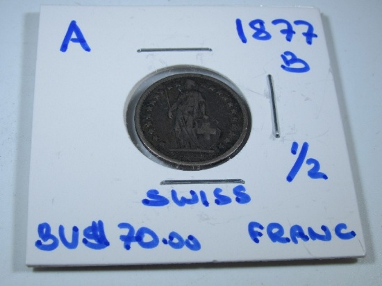 1877-B Swiss 1/2 Silver Franc