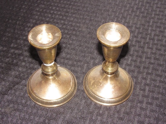 Pair - Sterling Weighted Duchin Creation Ribbed Base Candle Holders