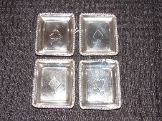 4 Webster Co. Sterling Small Card Suite Pattern Dishes, Scroll Band Motif