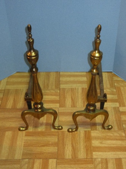 Pair - Classic Brass Urn Finial Andirons/Fire-Dogs