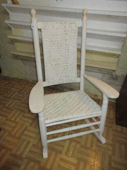 Traditional Painted White Woven High Back/Seat Rocking Chair Arm Rocker