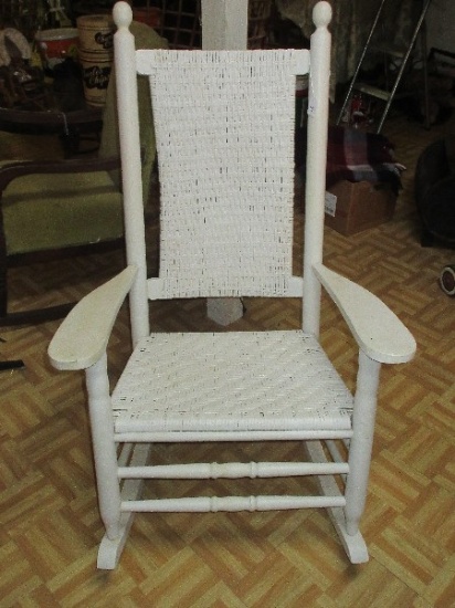 Traditional Painted White Woven High Back/Seat Rocking Chair Arm Rocker