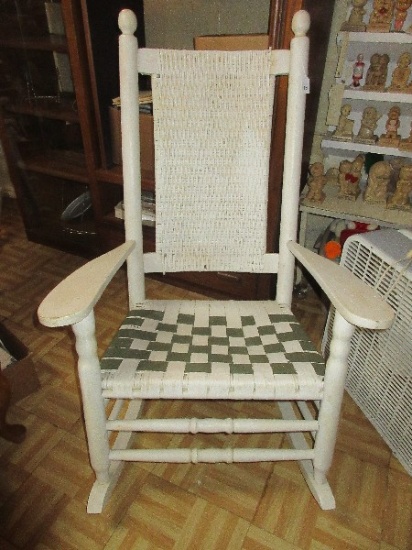 Traditional Painted White Woven High Back/Seat Rocking Chair Arm Rocker