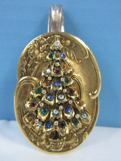 Spectacular Art Nouveau Style Decorative Relief Gold Tone Multicolored Christmas Tree