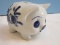Adorable Figural Pig Piggy Bank Blue/White Flower Spray Design