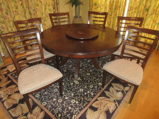 8 PIece Refined Round 60" D Reed Leg Pedestal Table Brass Cap Feet