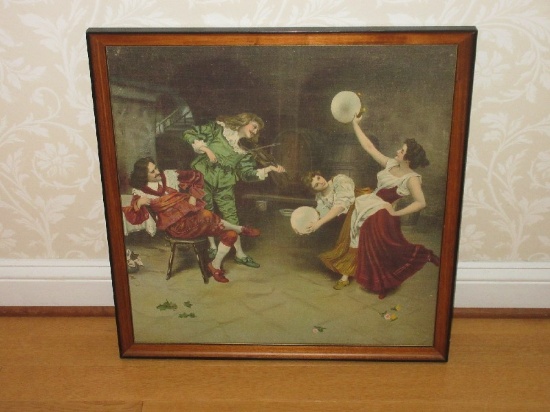violinist & Tambourine Pub Scene Print on Fabric Similar to William Marshall Artwork