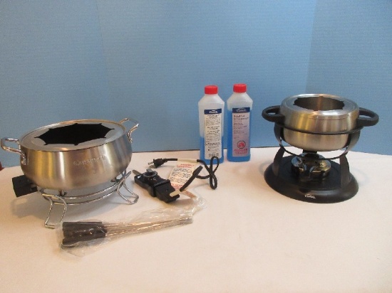 New Cuisinart Easy Electric Fondue Maker Set & Trudeau Burner Fondue Pot w/ Gel Fuel