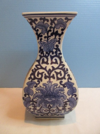 Seymour Mann Collection - Semi-Porcelain Blue/White 12" Square Form Vase