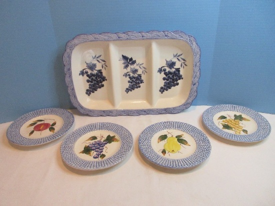 Williams-Sonoma Marketplace Grapevine Pattern 3 Part Hors D'Oeuvres Serving Tray