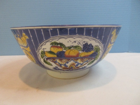 Exquisite Semi-Porcelain Footed 10" D Console Bowl Hand Painted Still Life Fruit Bowl