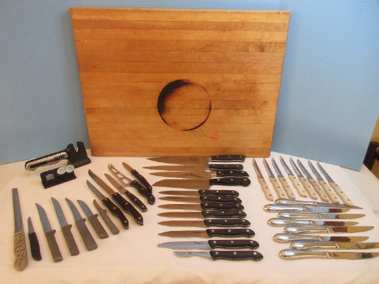 Boos Cutting Board w/ Misc. Kitchen Knives & 2 Sharpeners J.A. Henckels International Classic