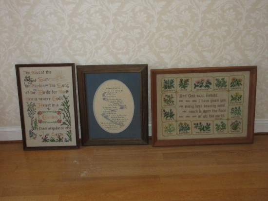 3 Framed Needleworks Herbs w/ Scripture Genesis 1:29 Size 26 1/2" x 20 1/2"