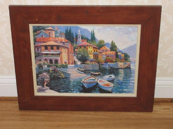 Titled "Lake Como Landing" Behrens Village Collection Fine Art Print on Board