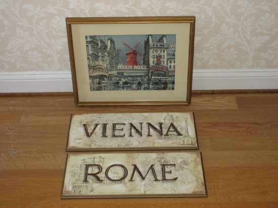 Group - Moulin Rouge Art PRint Framed 19 1/4" x 15 1/4", Rome & Vienna Wall Plaques
