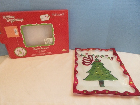 Pfaltzgraff Holiday Happenings Collection Merry Christmas Rectangular Glass Platter