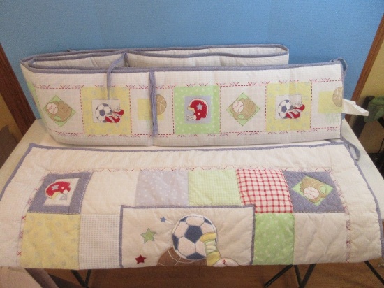 Baby Connection Sports Theme Machine Made Baby QUilt w/ Crib Bumper Pad
