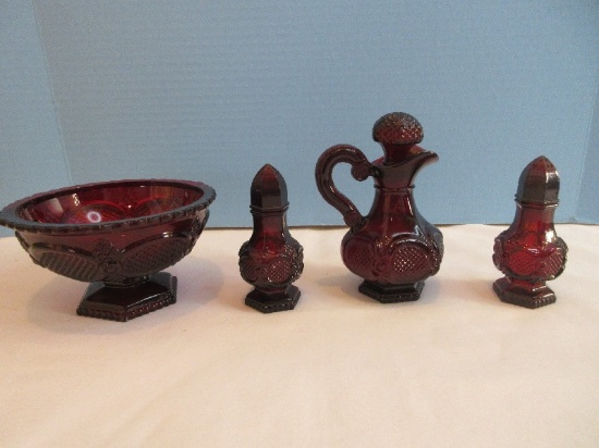 Collection - 4 Pieces Avon Cape Cod Ruby Glass Footed 6 1/8" Open Candy Dish