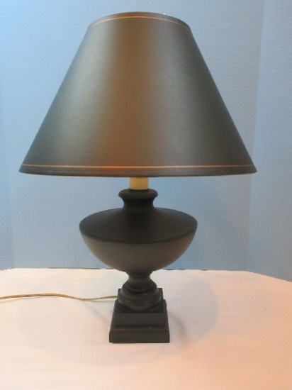 Regal Urn 20" Table Lamp Black Matte Craquelure Patina & Gold Trim Shade